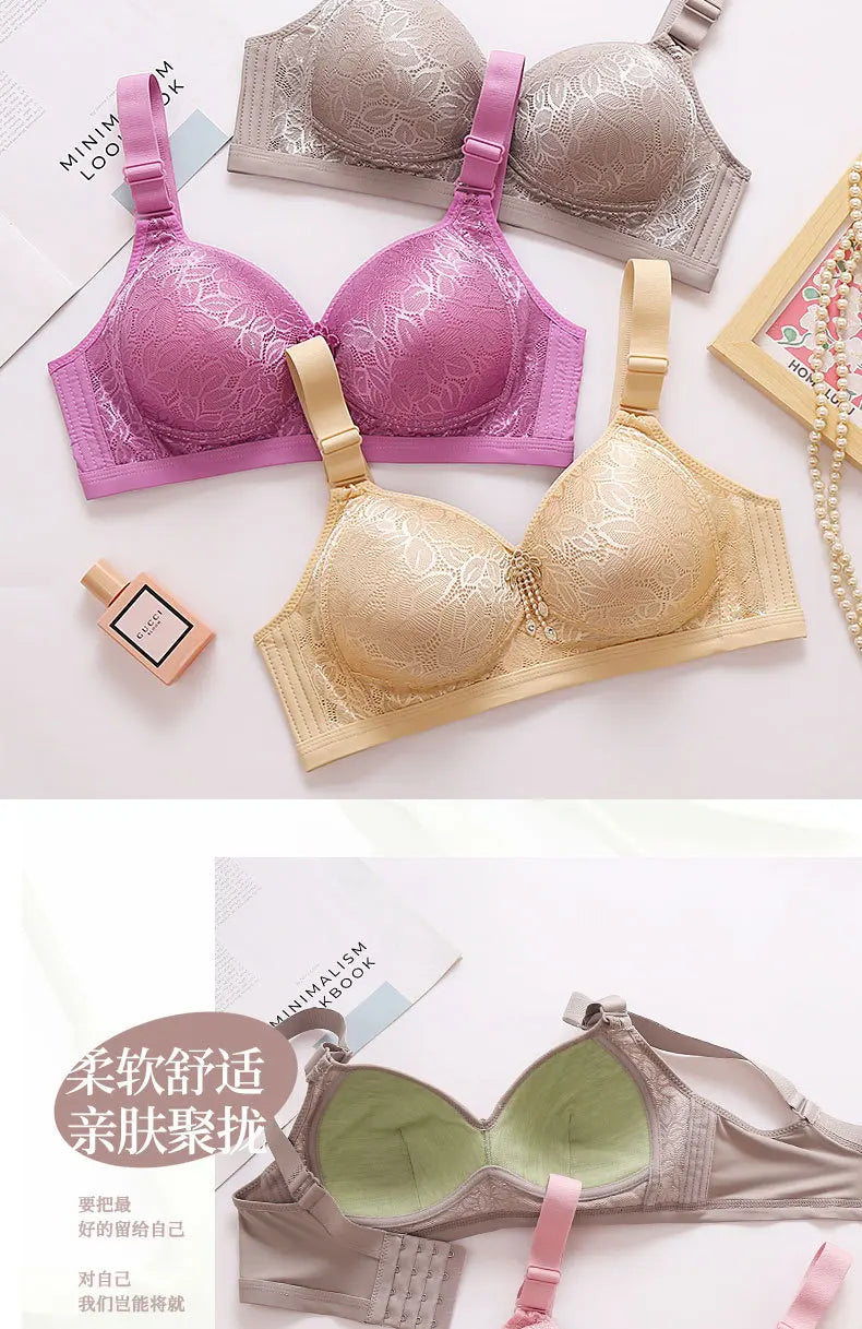Comfortable Breathable Adjustable Brassiere Thin Section Without Steel Ring Bra Large Breasts Appear Small Side Gathering Bra