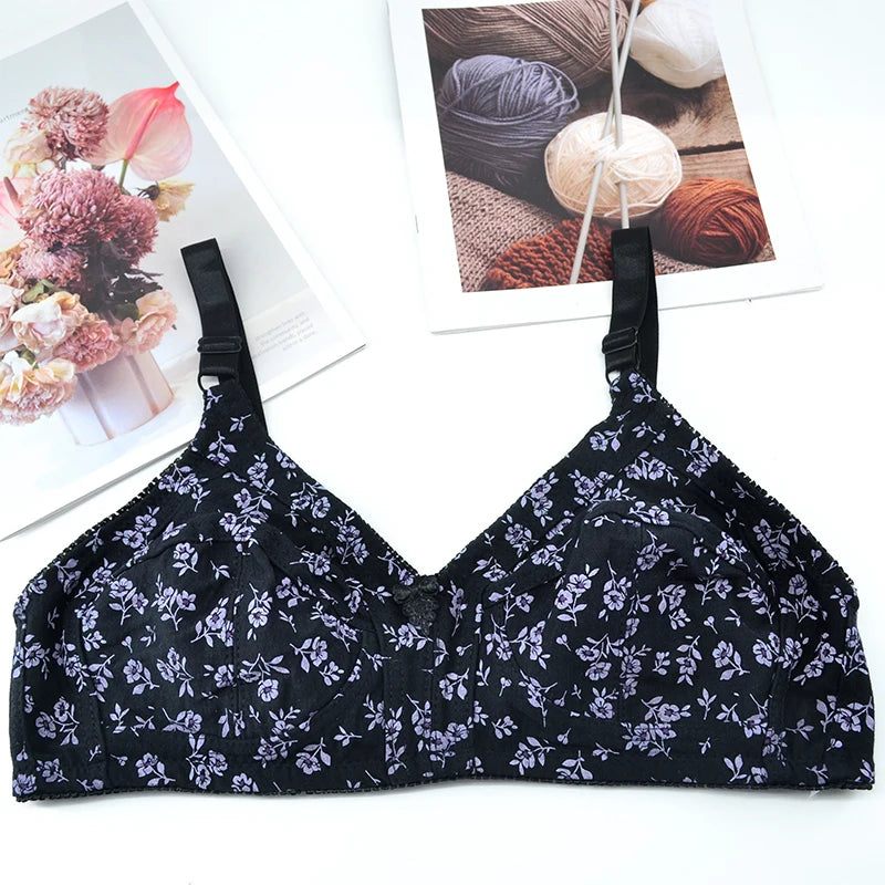 Wireless Soft Cotton Bras For Women Comfortable Underwear Everyday Non Padded Thin Lingerie Floral Brassiere C Cup