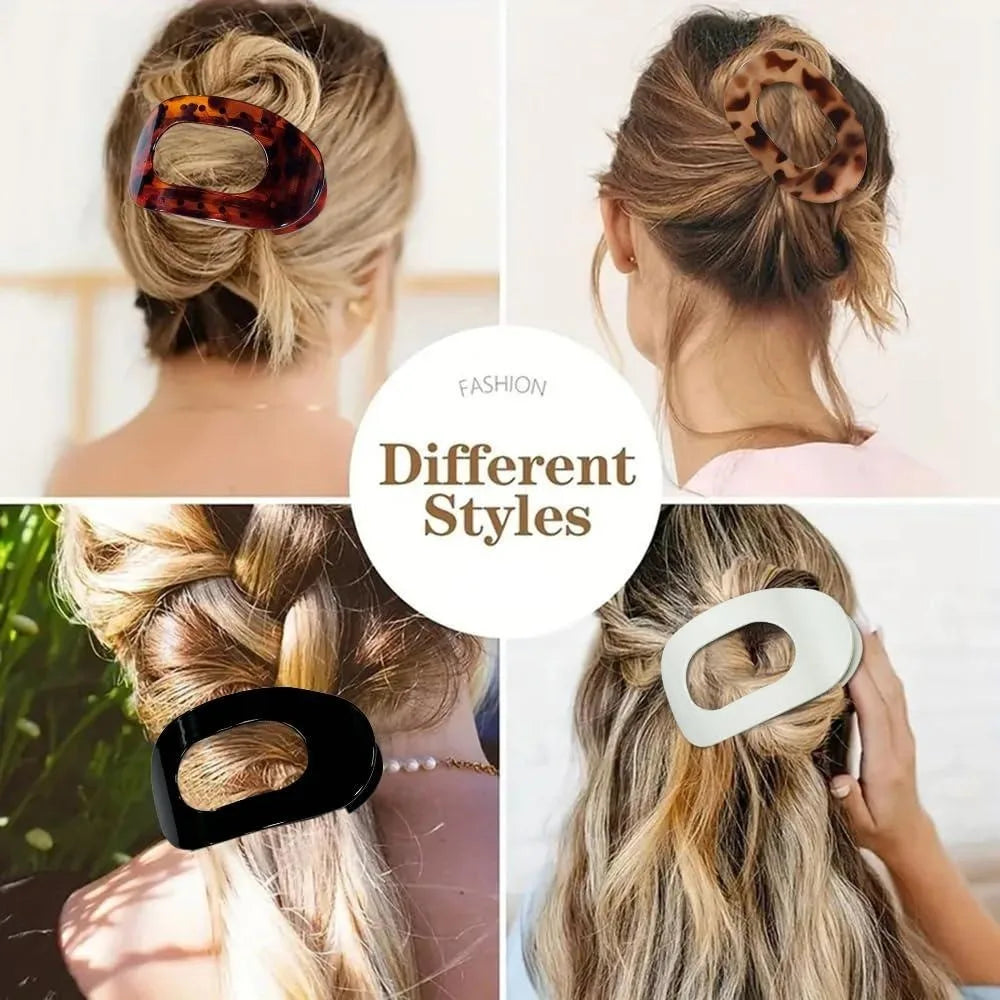 4 PCS Flat Hair Clips, Round Lay Down Hair Claw Clips for Women Girls, Comfortable Curved Flat Clips for Thick Thin Hair