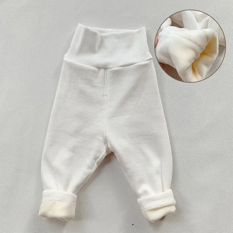 4991 Baby Pants 2024 Winter Spring Ins High Waist Belly Pants Infant Cotton Leggings Plus Velvet 2 Style Thick Pants