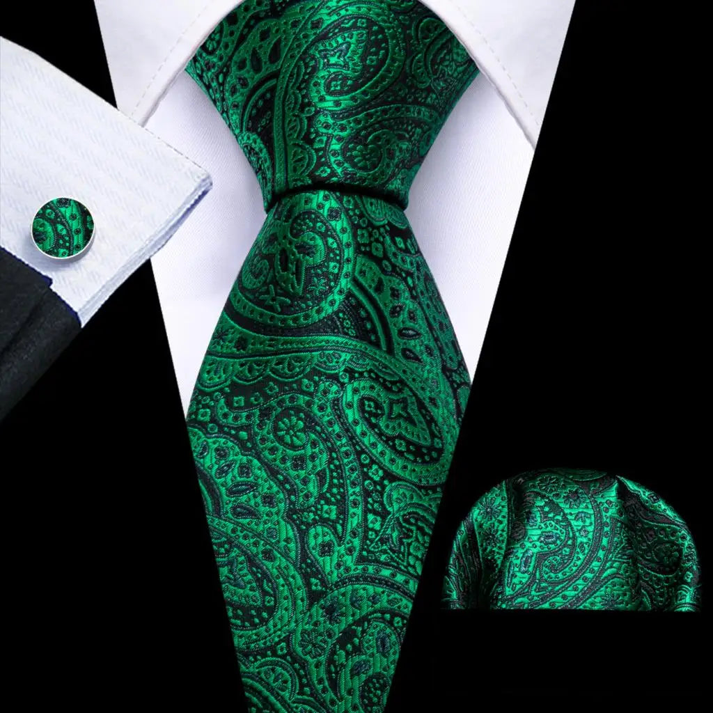 Barry.Wang Green Mint Teal Men Tie Hanky Cufflinks Set Jacquard Olive Sage Lawn Cyan Necktie for Male Wedding Business Gift
