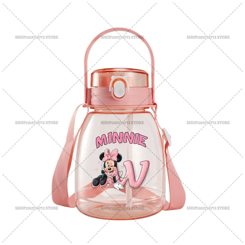 Minnie Mouse Cute Water Bottle with Straw Large Capacity Outdoor Sports Running Jug Letter Anime Plastic Portable Water Cup Gift