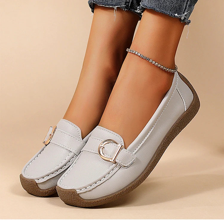 Woman Shoes 2025 New Low Heels Casual White Shoes Women's Loafers Slip On Elegant Flat Heel Zapatos De Mujer Soft Leather Flats