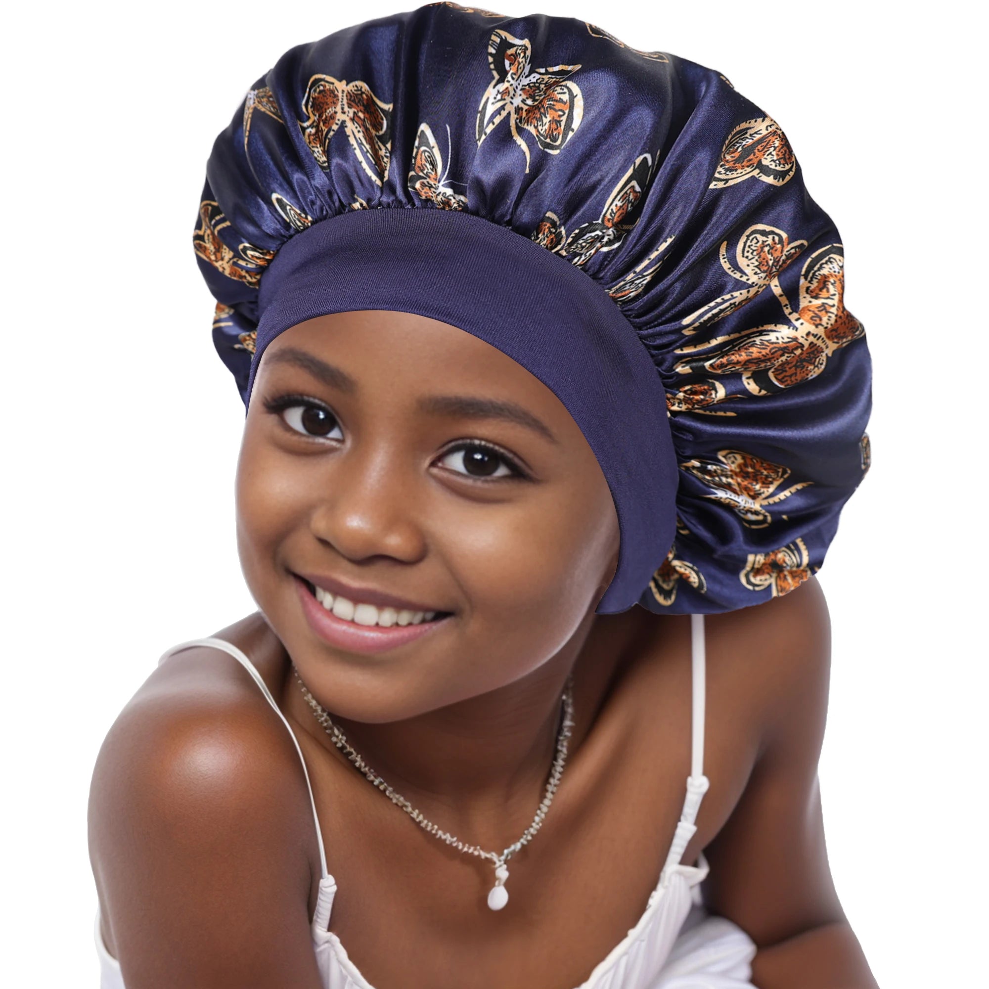 Children Bonnet New Wide Edge Elastic Butterfly Printing Sleep Fashion Leisure Home Comfortable Nightcap Hair Cap