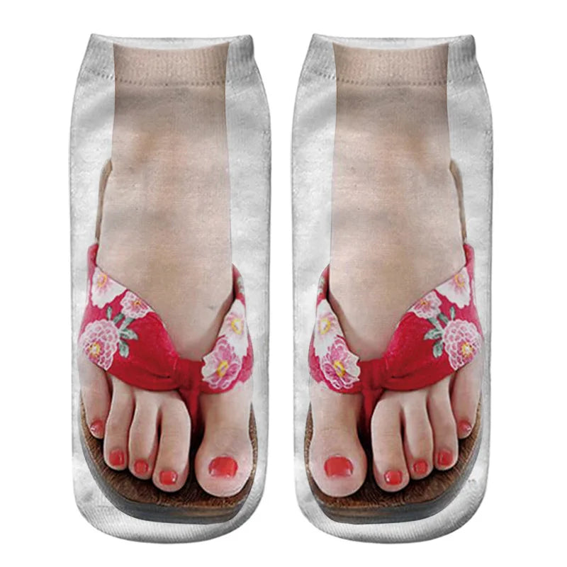 Funny 3D Printed Socks Flip Flops Slippers Sandals Skull Shoe Pattern Summer Cute Kawaii Low Short Soft  Ankle Beach Floor Socks