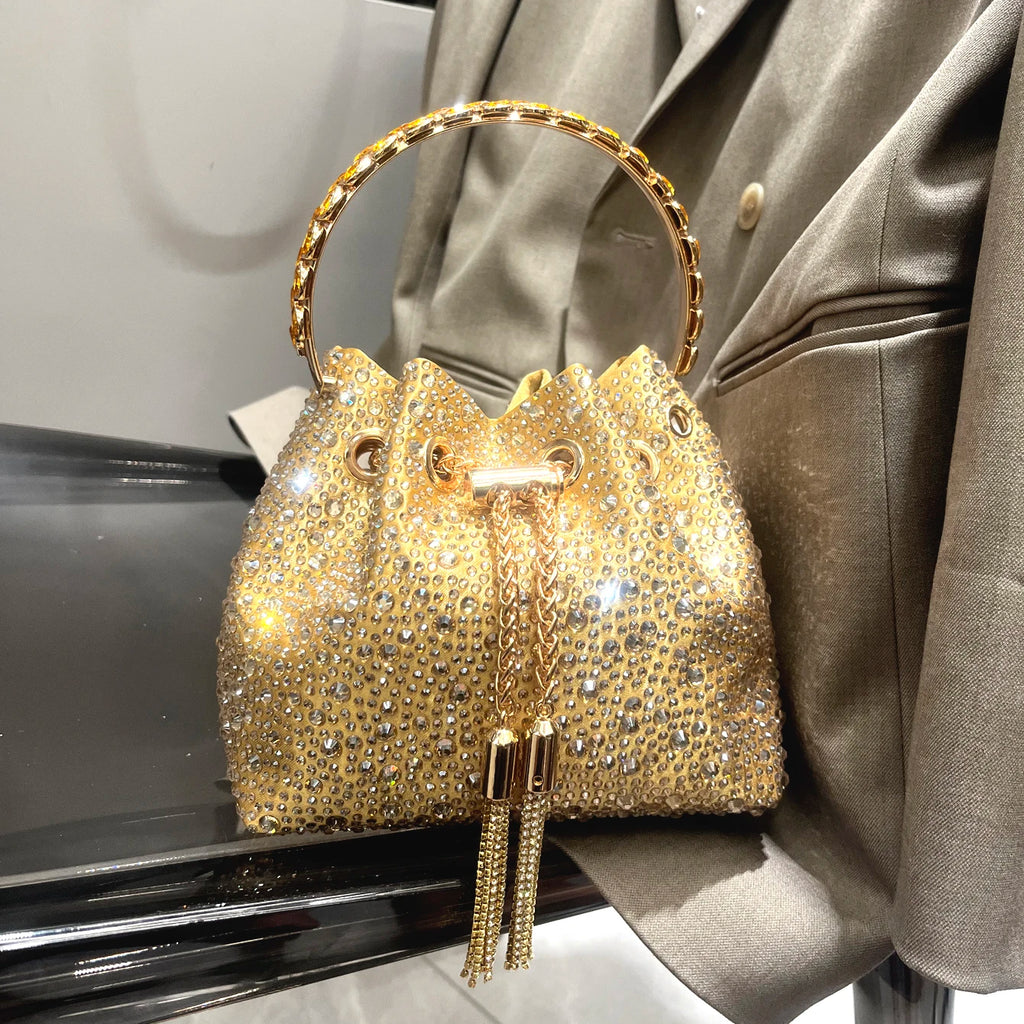 Handle Rhinestones Evening clutch Bag Purses and handbag luxury Designer shoulder bag Shiny Crystal Clutch purse bucket bag