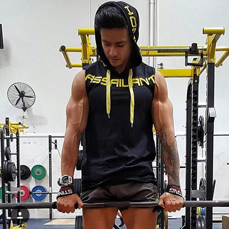 Men Tank Tops Gym Clothing Fitness Sleeveless hoodies Vests Cotton Singlets Men Joggers vest Bodybuilding casual Clothing