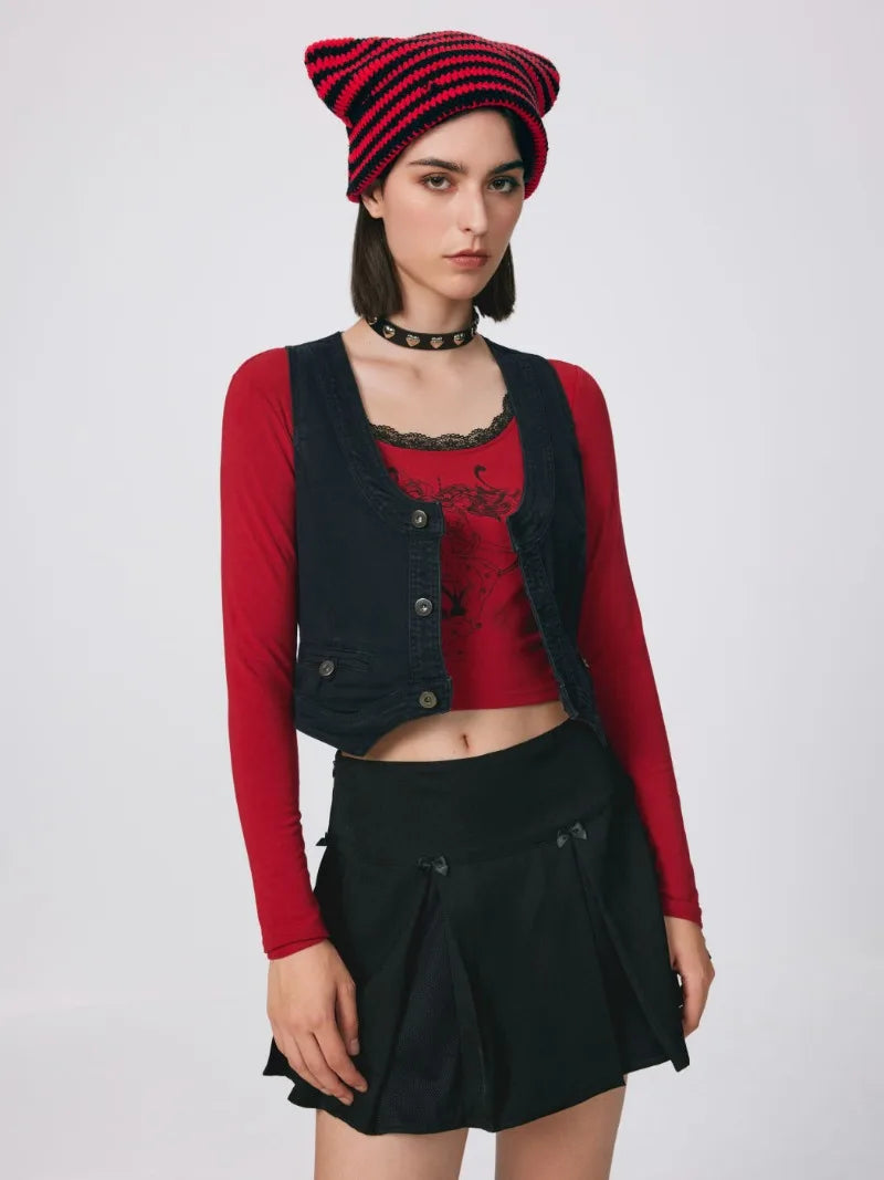 New Japanese Streetwear Harajuku Beanie Little Devil Striped Knitted Hat Women Girls Autumn Winter Cute Cat Ears Cap