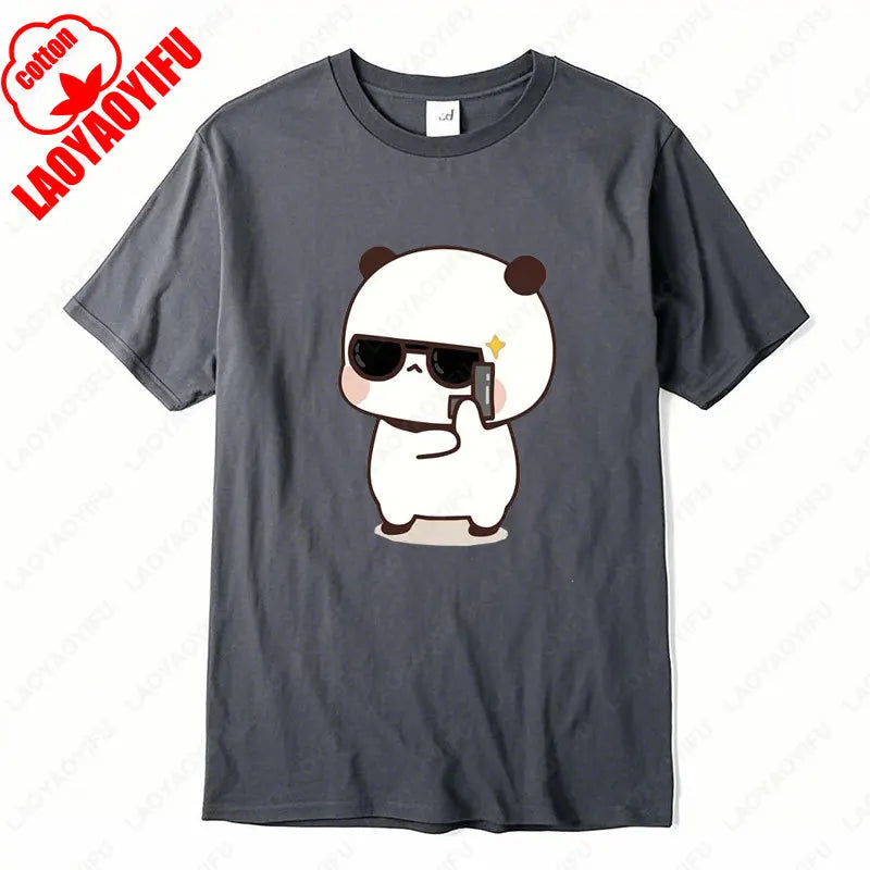 Kawaii Bubu Dudu Couple Shirt Bear Panda Are Spy Love Things Couple Do Tshirt Cute Matching Cotton T-shirt Man Woman Casual Tees