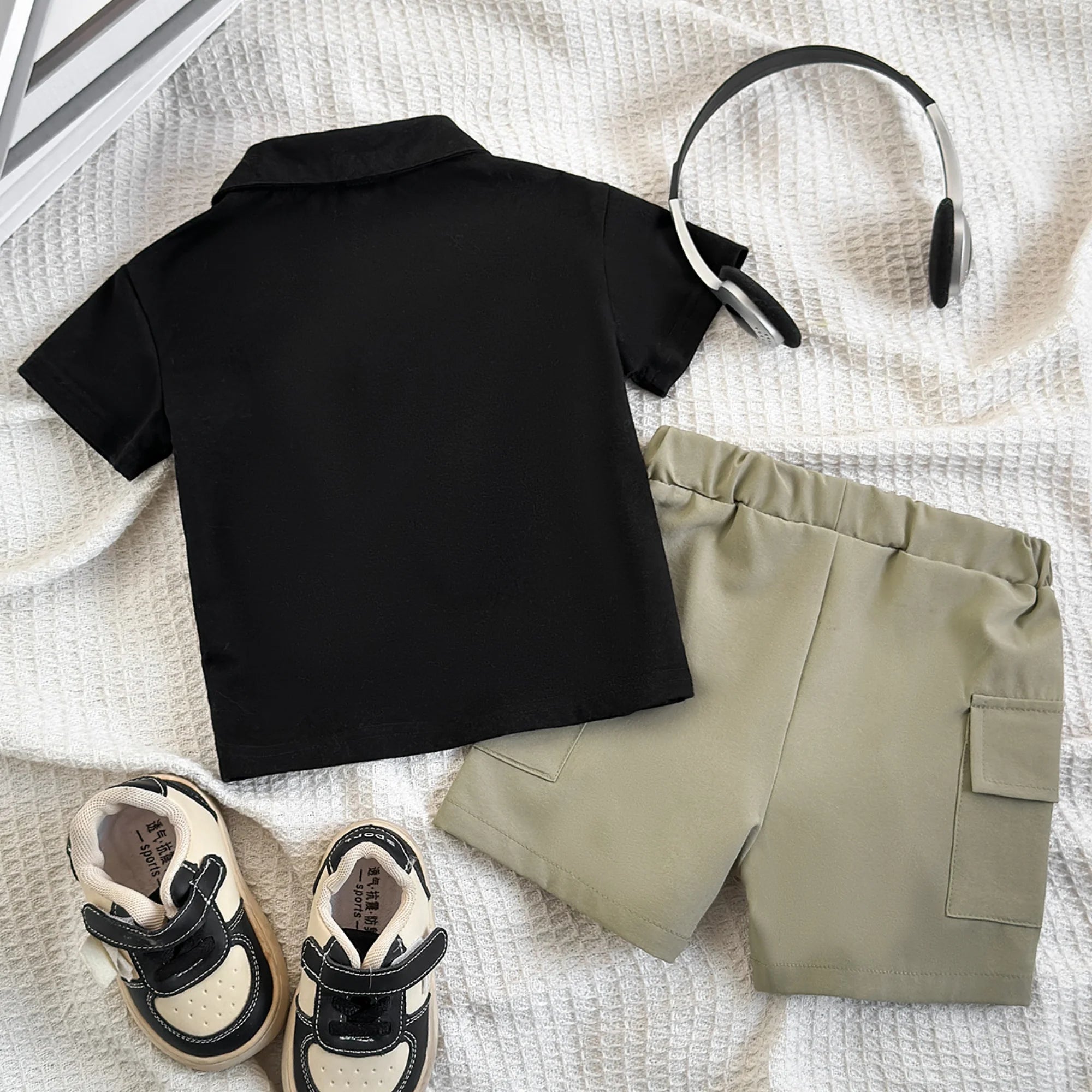2Pcs Baby Boys' Sports and Leisure Set lapel Color blocked Short Sleeves and Shorts for 0-3 Year Toddlers Baby Boys Summer Set