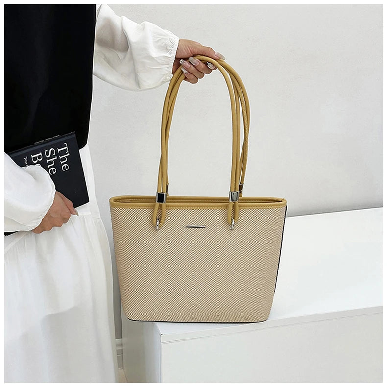 Pu Women's Shoulder Bag Stylish And Simple Solid Color Handbag Adjustable Shoulder Strap Waterproof Large Capacity Bucket Bag