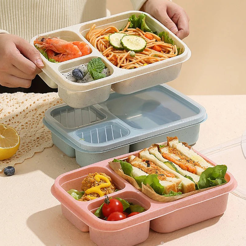 Lunch Box Reusable 3 Compartment Divided Bento Box Kid School Adult Office Food Storage Containers Outdoor Portable Plastic Box